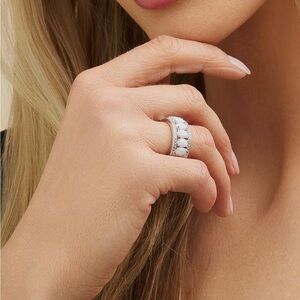 White Gold Plated Multi Opal and CZ Band Ring. New.